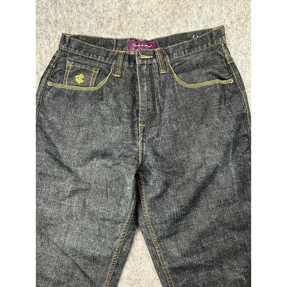 Vintage Y2K Rocawear Dark Wash Embroidered Pocket Jeans Size 34 X 32 Loose Baggy